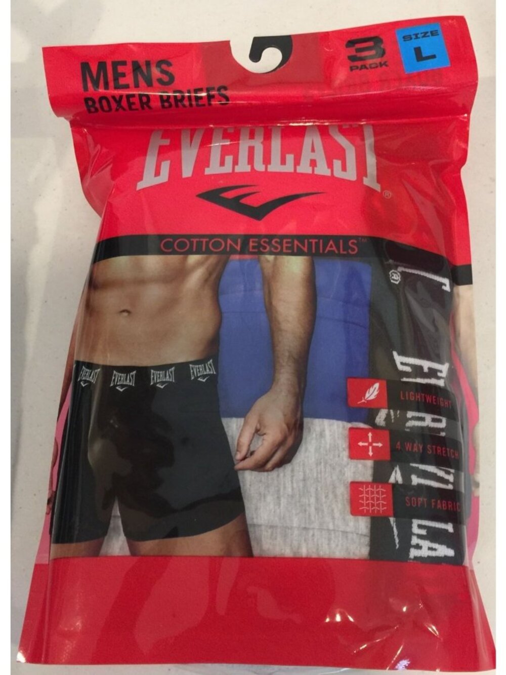 Everlast Men's Large 36"-38" Boxer Briefs Set of 3 Gray Black Blue